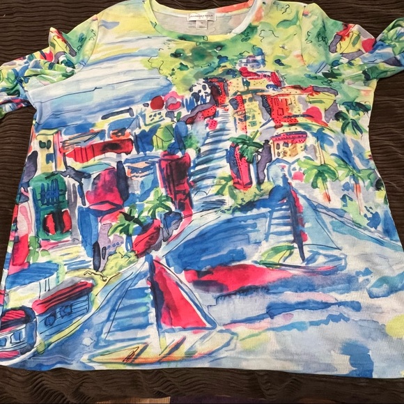 Christopher & Banks Multi Water Color 3/4 Sleeve Blouse - Picture 5 of 5